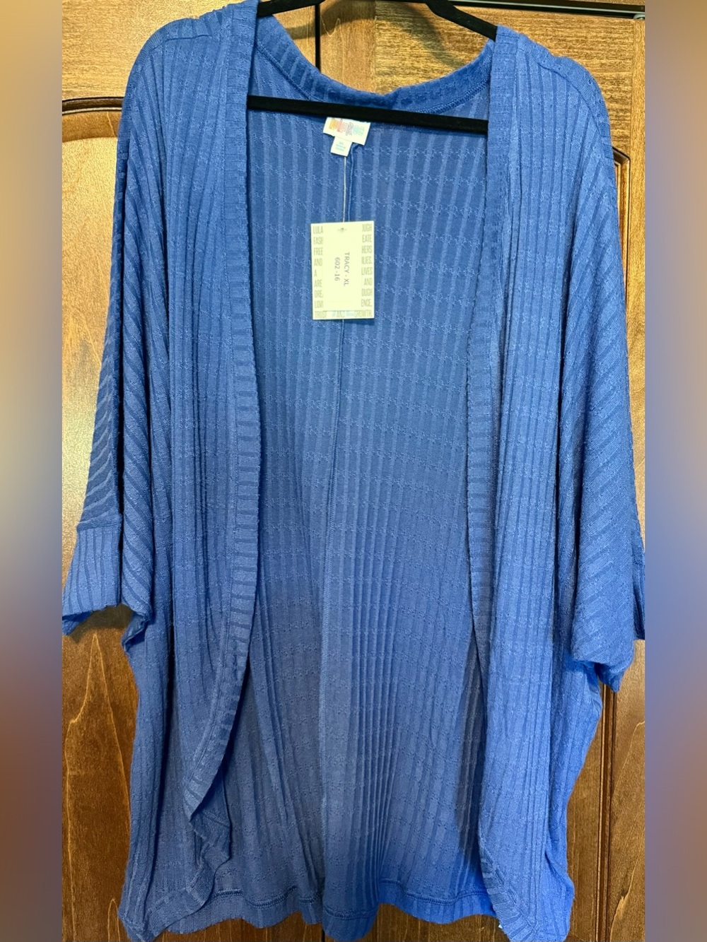 LuLaRoe Tracy Cocoon Cardigan XL NWT Blue Textured Rib Knit Lightweight
